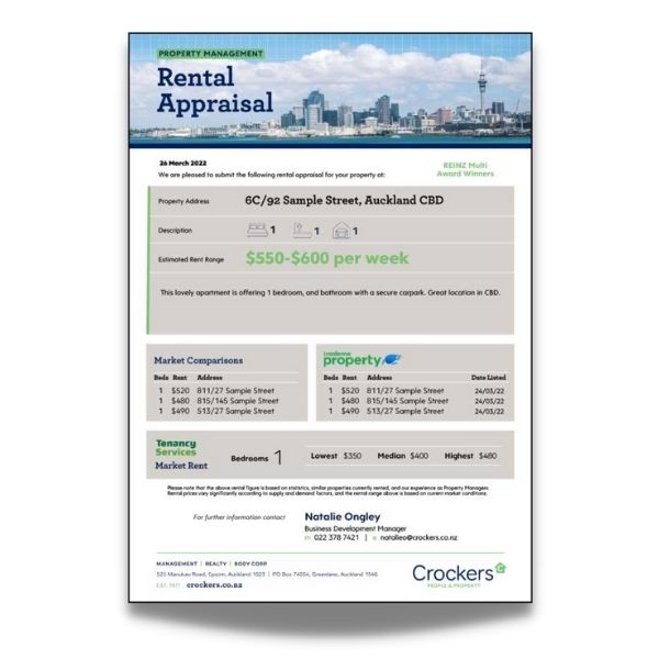 Sample Rental Appraisal | Crockers Property Management Auckland